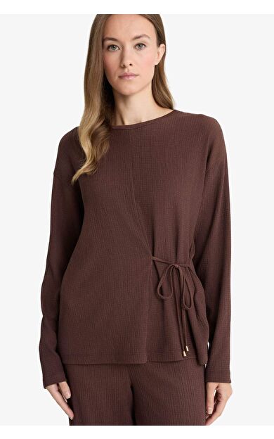 Regular Fit Bisiklet Yaka Bürümcük Uzun Kollu Tişört