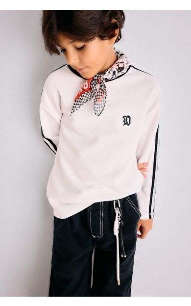 Erkek Çocuk Oversize Geniş Kalıp Bisiklet Yaka Aplike Waffle Uzun Kollu Tişört