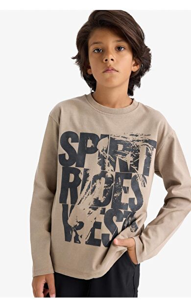 Erkek Çocuk Regular Fit Bisiklet Yaka Yıkamalı Uzun Kollu Tişört G1813A825AUBG732