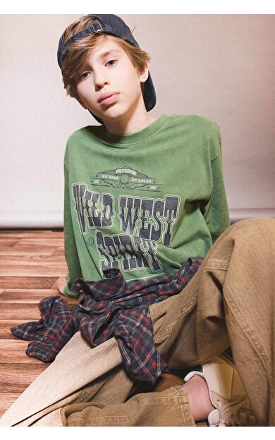 Erkek Çocuk Regular Fit Bisiklet Yaka Yıkamalı Uzun Kollu Tişört G1816A825AUGN957