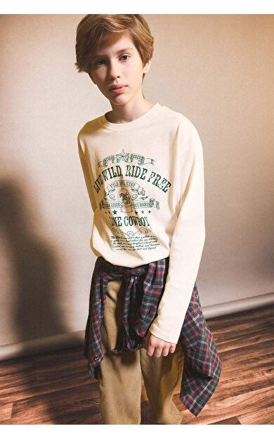 Erkek Çocuk Regular Fit Bisiklet Yaka Baskılı Uzun Kollu Tişört G1817A825AUWT32