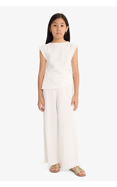 Kız Çocuk 2'li Takım Brode Kolsuz Bluz Geniş Paça Pantolon G1824A825AUWT16