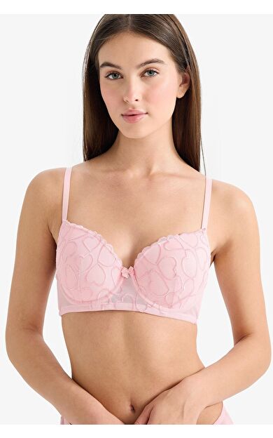 DeFacto Nakışlı Dantel Detaylı Dantel Kaplı Full Push Up Balenli Tişört Bra