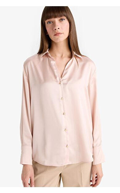 Regular Fit Gömlek Yaka Saten Uzun Kollu Gömlek G1920AX25AUPN396