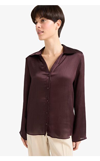 Regular Fit Saten Uzun Kollu Gömlek G1924AX25AUBN277