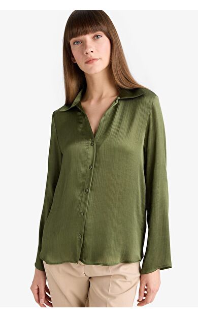 DeFacto Regular Fit Saten Uzun Kollu Gömlek G1924AX25AUGN432