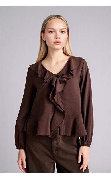 Regular Fıt V Yaka Modal Uzun Kollu Bluz