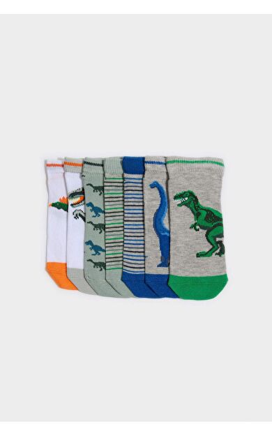 Erkek Çocuk Hayvan Baskılı 7'li Pamuklu Patik Çorap