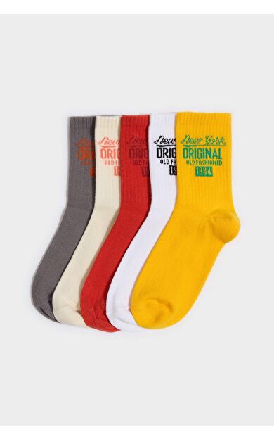 Erkek Çocuk Baskılı 5'li Pamuklu Uzun Çorap