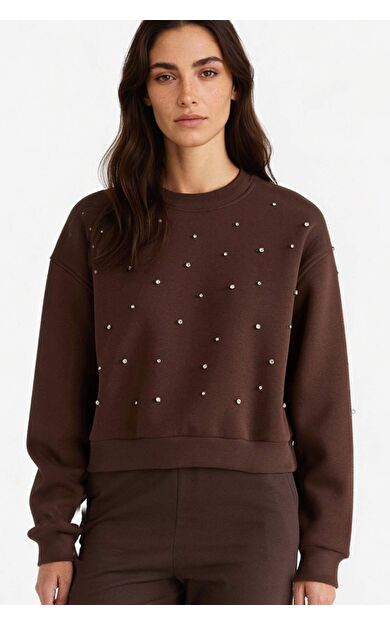 DeFacto Boxy Fit Bisiklet Yaka İşlemeli Kalın Sweatshirt Kumaşı Sweatshirt G2153AX25WNBN341