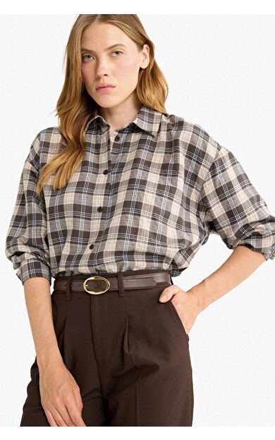 Oversize Geniş Kalıp Kareli Flanel Uzun Kollu Gömlek