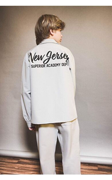 Erkek Çocuk Overshirt Fit Polo Yaka Baskılı Uzun Kollu Gömlek