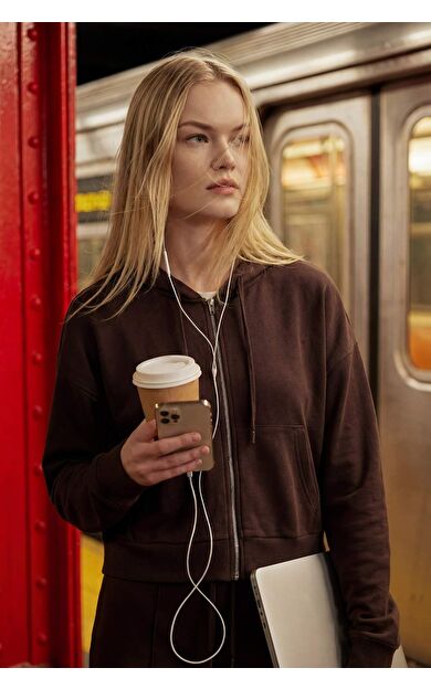 Loose Fıt Kapüşonlu Modal Hırka