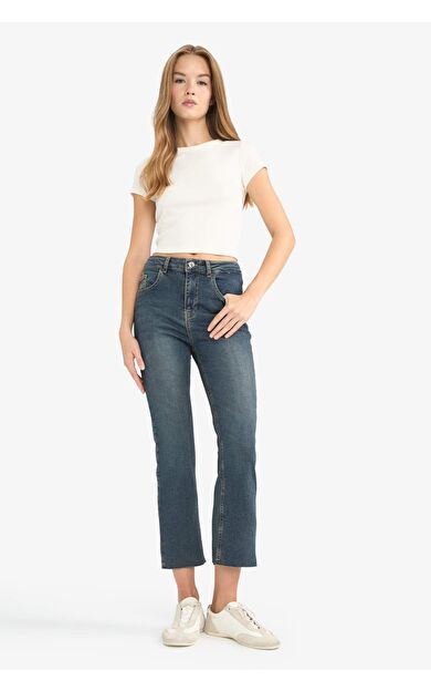 Crop Flare Fit Düşük Bel Bilek Boy Jean Yıkamalı Pantolon G2217AX25WNNM34