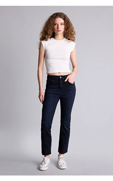 DeFacto Crop Flare Fıt Yüksek Bel Bilek Boy Jean Yıkamalı Pantolon