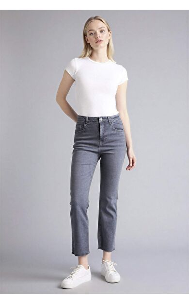 Crop Flare Fıt Yüksek Bel Bilek Boy Jean Yıkamalı Pantolon