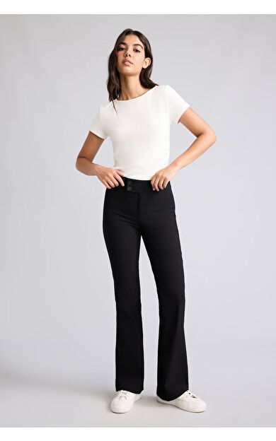 DeFacto Çift Düğmeli Flare Fit Normal Bel Standart Boy Bengalin Pantolon