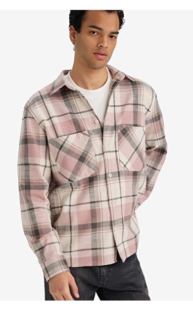 DeFacto Regular Fit Polo Yaka Kareli Flanel Uzun Kollu Gömlek
