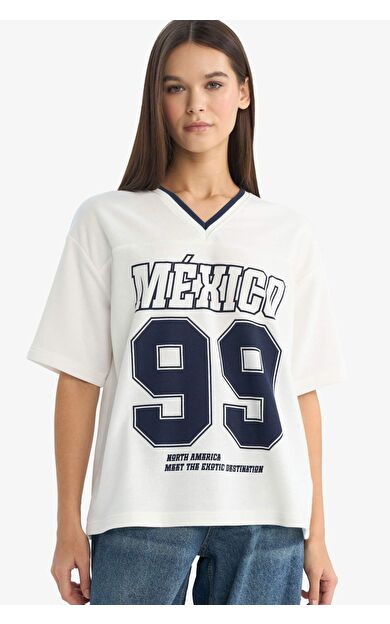 DeFacto Oversıze Baskılı Kısa Kollu Tişört