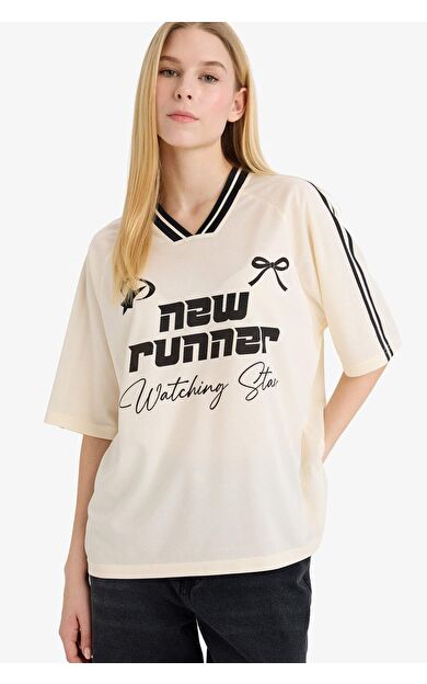 Oversıze Baskılı Kısa Kollu Tişört