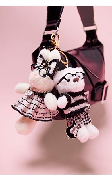 Kadın Siyah Gitar Detaylı Giydirilebilir Charm Anahtarlık