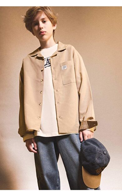 Erkek Çocuk Oversize Geniş Kalıp Polo Yaka Uzun Kollu Gömlek G2363A825AUBG773