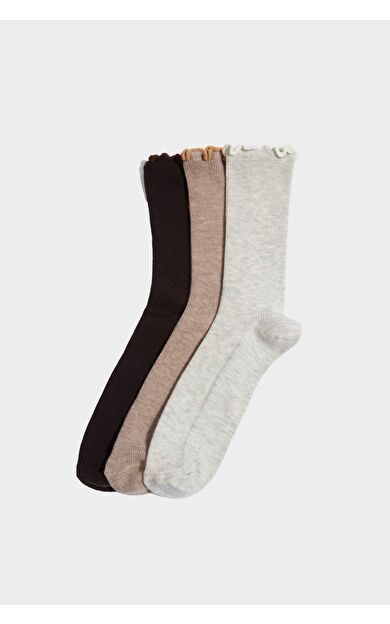 Kadın Fırfırlı 3'lü Pamuklu Uzun Çorap G2409AXNSBN45