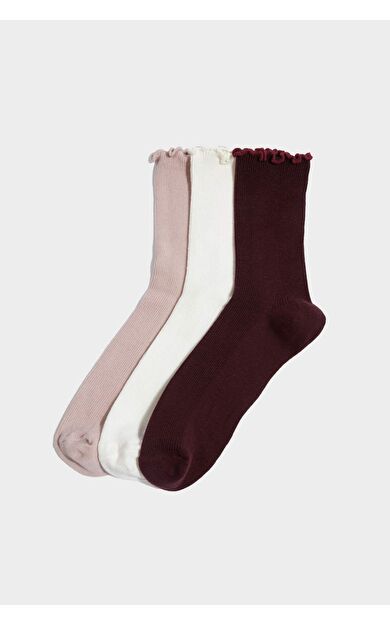 Kadın Fırfırlı 3'lü Pamuklu Uzun Çorap G2409AXNSBR2