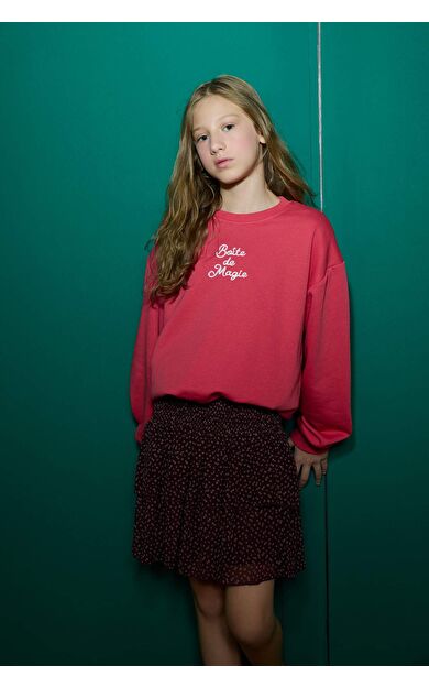 DeFacto Kız Çocuk Oversize Geniş Kalıp Bisiklet Yaka Baskılı Sweatshirt G2460A825WNRD351