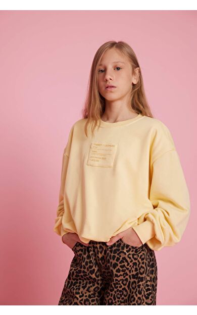 Kız Çocuk Oversize Geniş Kalıp Bisiklet Yaka Tatlı Baskılı Sweatshirt