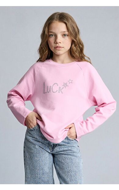 DeFacto Kız Çocuk Oversize Geniş Kalıp Bisiklet Yaka Sweatshirt Kumaşı Sweatshirt
