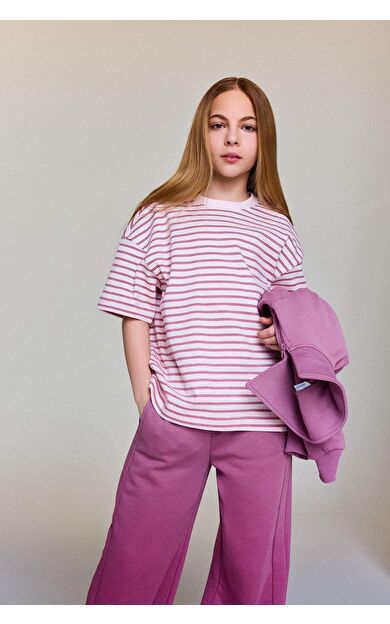 DeFacto Oversıze Çizgili Tişört Kız Çocuk