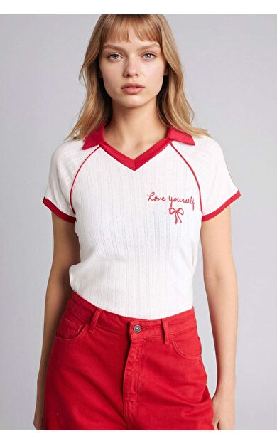 Fıtted Baskılı Kısa Kollu Tişört