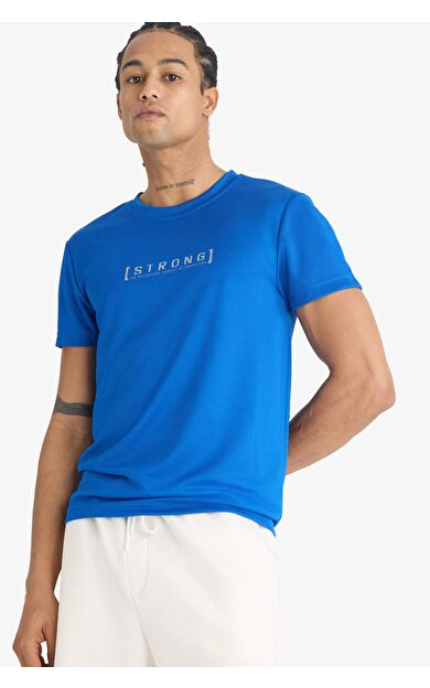 DeFactoFit Slim Fit Dar Kesim Bisiklet Yaka Baskılı Sporcu Kısa Kollu Tişört G2499AX25AUBE333