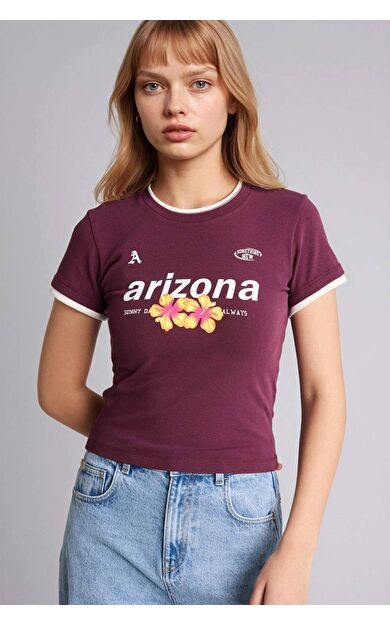 Fıtted Baskılı Ribana Tişört