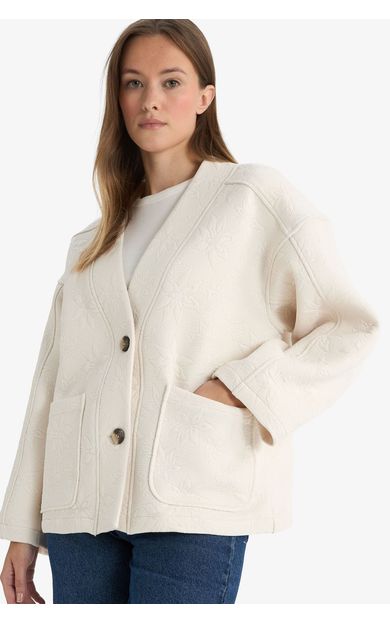 DeFacto Regular Fit V Yaka Blazer Ceket Ekru