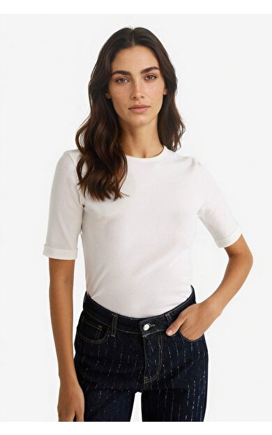 DeFacto Slim Fit Dar Kesim Bisiklet Yaka Fitilli Kaşkorse Kısa Kollu Tişört G2534AX25AUER105
