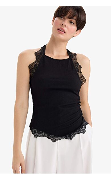 Slim Fit Dar Kesim Halter Yaka Bürümcük Atlet