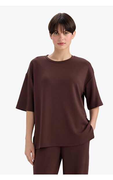 Relax Fit Bisiklet Yaka Basic Düz Kısa Kollu Tişört G2642AX25AUBN340