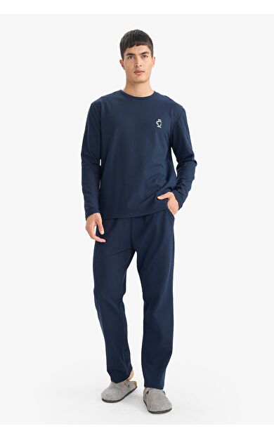 DeFacto Pijama Takımı Regular Fit Uzun Kollu Waffle Üst Uzun Alt
