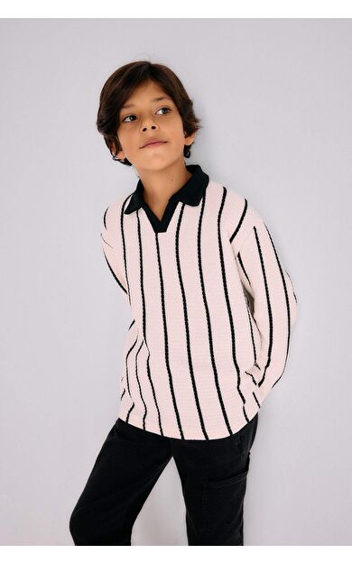 Erkek Çocuk Polo Yaka Waffle Uzun Kollu Tişört