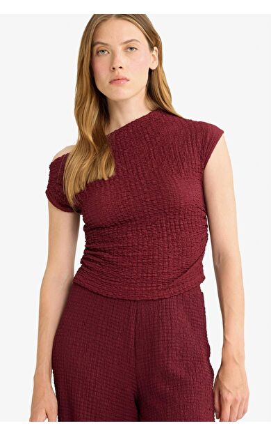 Slim Fit Dar Kesim Tek Omuzlu Bürümcük Bluz G2703AX25AUBR237