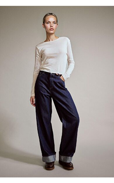 Wide Leg Geniş Bol Katlamalı Paça Jean Pantolon