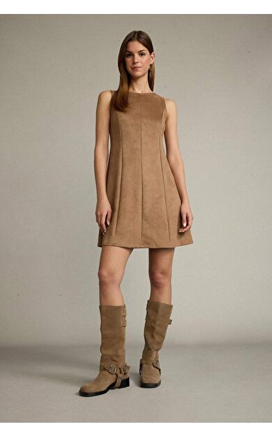 Kolsuz Süet Mini Elbise