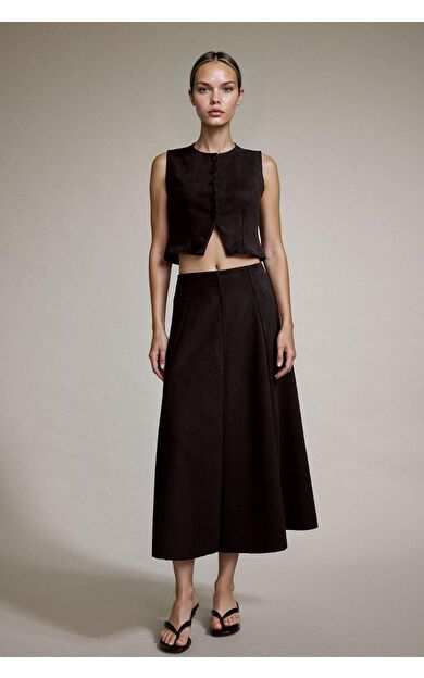 DeFacto Süet Pileli Midi Etek