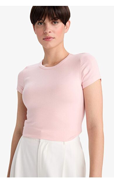 Slim Fit Dar Kesim Bisiklet Yaka Kısa Kollu Tişört G2761AX25AUPN638