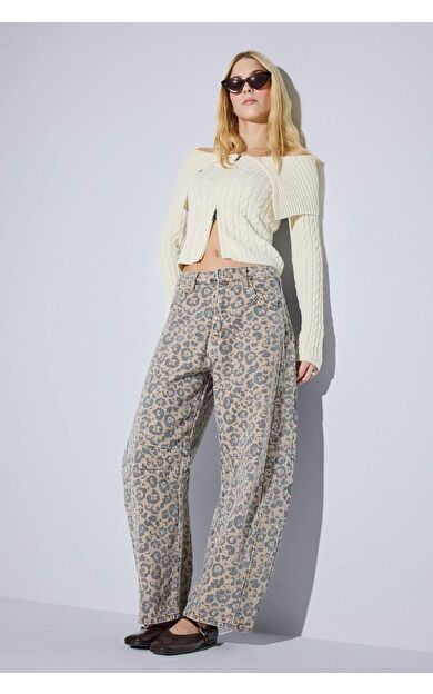 Coool Baggy Fit Hayvan Baskılı Normal Bel Gabardin Pantolon