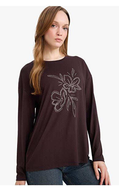 Relax Fit Bisiklet Yaka Uzun Kollu Tişört