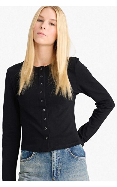 Fitted Bisiklet Yaka Ribana Hırka