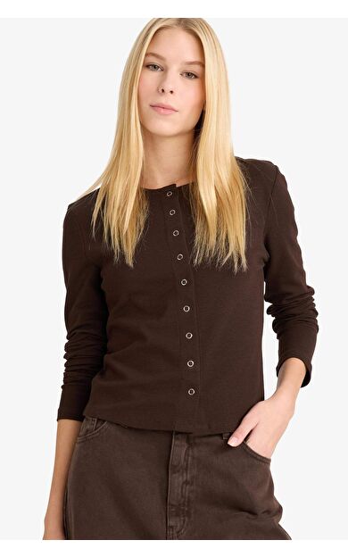 Fitted Bisiklet Yaka Ribana Hırka